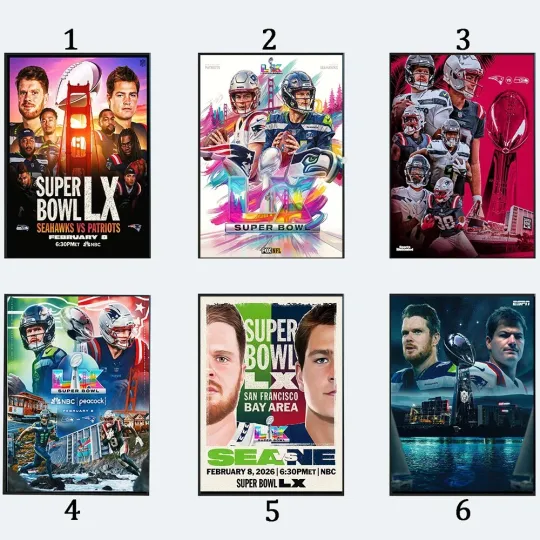 Discover Seahawks Vs New England Patriots football Super Bowl LX 2026 Poster