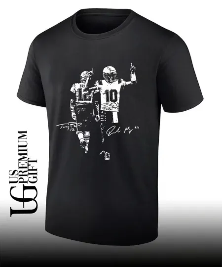 Drake Maye and Tom Brady New England Patriots Signature T-Shirt
