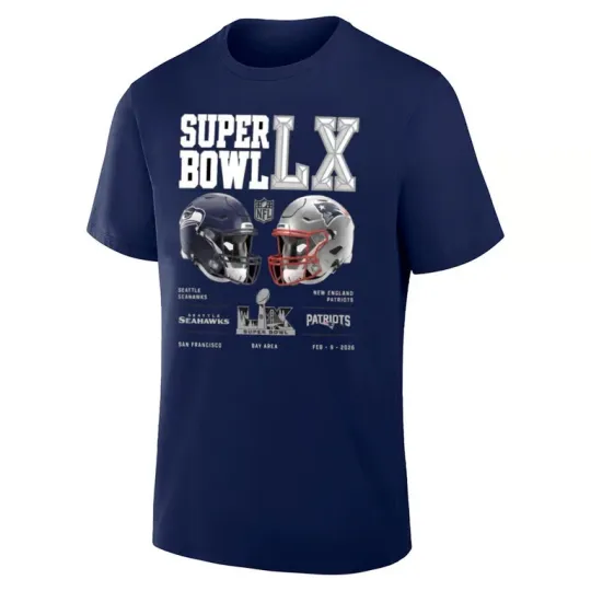 Discover New England Patriots vs. Seattle Seahawks Super Bowl LX Dueling Shirt Unisex