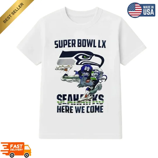 Discover Seattle Seahawks 2025 Division Champions Super Bowl LX Mascot T-Shirt