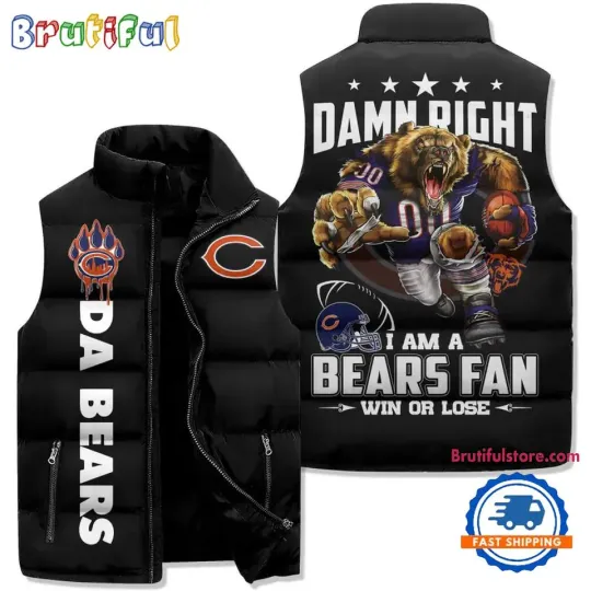 Discover Chicago Bears Sporty Mascot Design Sleeveless Puffer Jacket