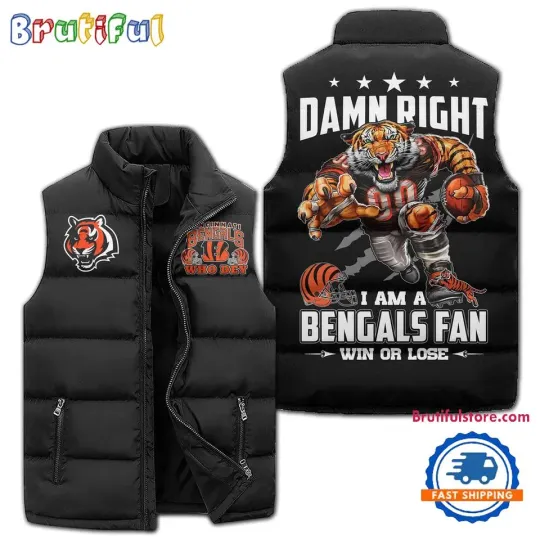 Discover Cincinnati Bengals Sporty Mascot Design Sleeveless Puffer Jacket