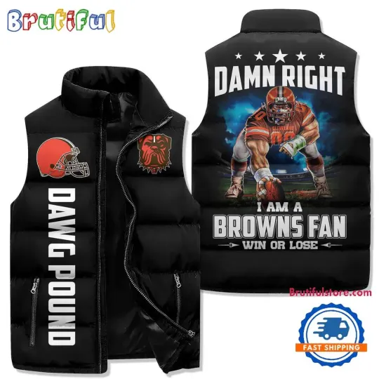 Cleveland Browns Sporty Mascot Design Sleeveless Puffer Jacket