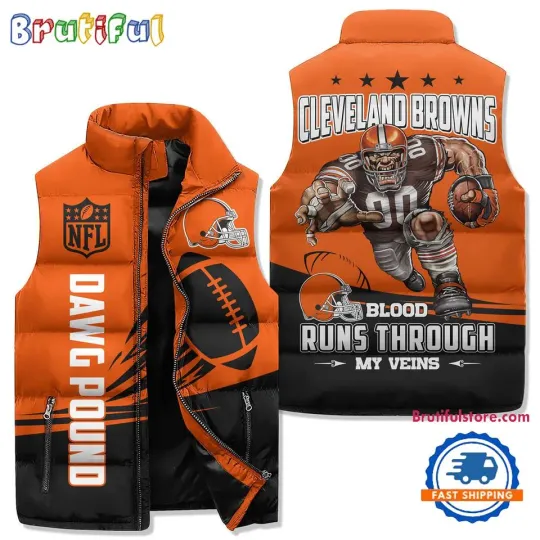 Cleveland Browns Sporty Mascot Design Sleeveless Puffer Jacket