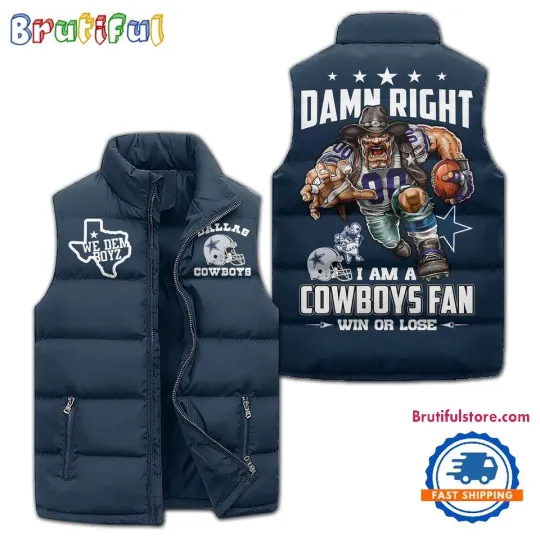 Discover Dallas Cowboys Sporty Mascot Design Sleeveless Puffer Jacket