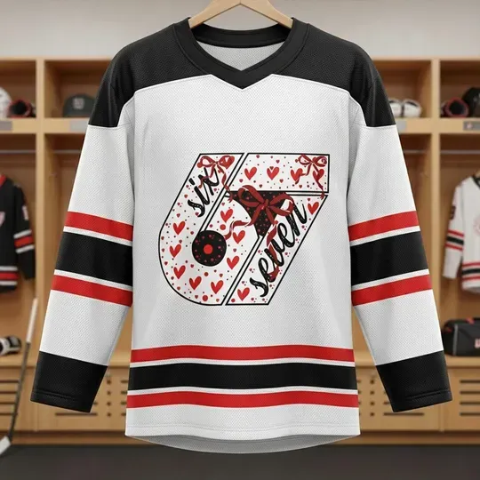 Discover Personalized 67 Valentine Hockey Jersey, Funny Valentine Meme Love Heart Teddy Bear