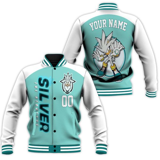Personalized Silver the Hedgehog Varsity Jacket, Custom Sonic the Hedgehog Baseball Jacket