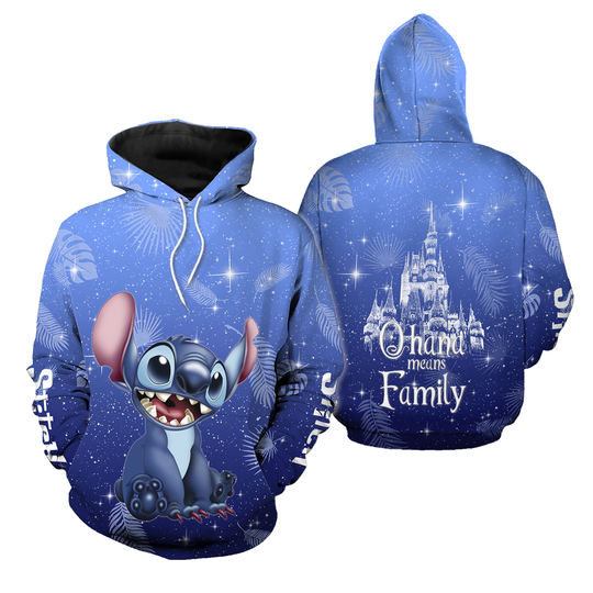 Stitch 3D Hoodie, Ohana Means Family Shirt, Disneyland Shirt, Disney Cattle Zip Hoodie, Gifts For Her, Magic Kingdom Shirt