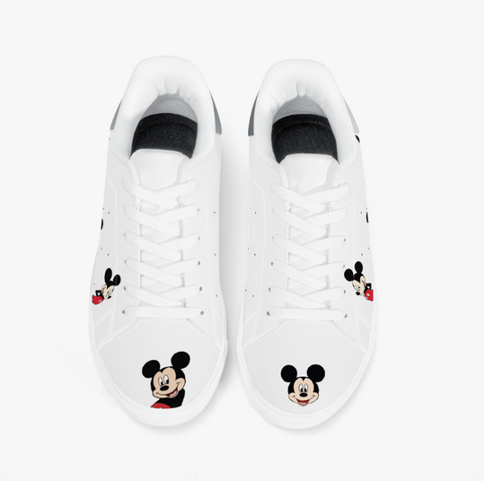 Women's White Low Top Sneakers with Mickey Mouse Design