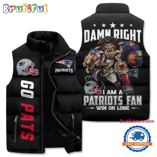 Discover New England Patriots Sporty Mascot Design Sleeveless Puffer Jacket