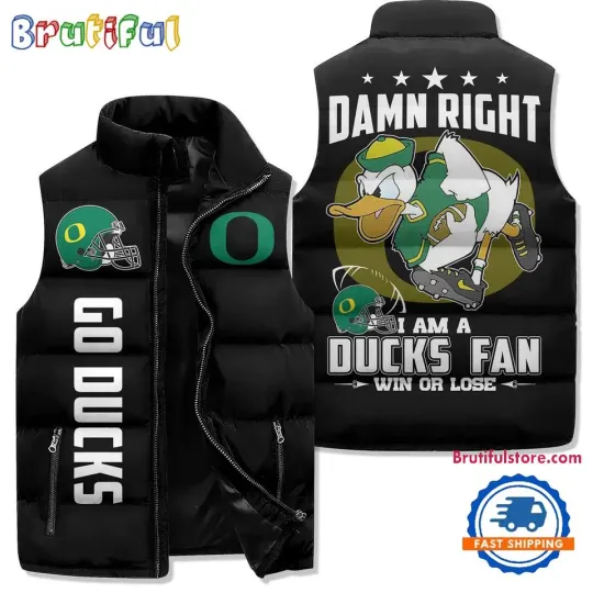 Discover Oreg ducks Sporty Mascot Design Sleeveless Puffer Jacket