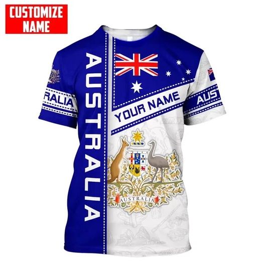 Discover Australia 3D T-Shirt with Aussie Flag and State Coat of Arms