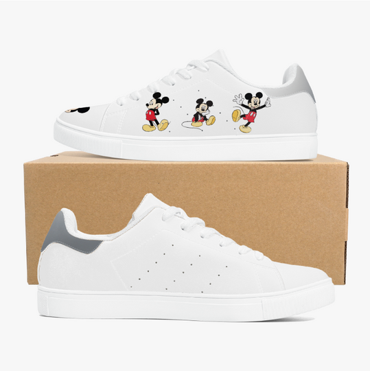 Women's White Low Top Sneakers with Mickey Mouse Design