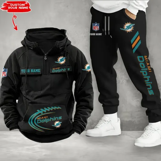 Miami Dolphins Personalized Men’s Hoodie Pants Football Team Fan Gift