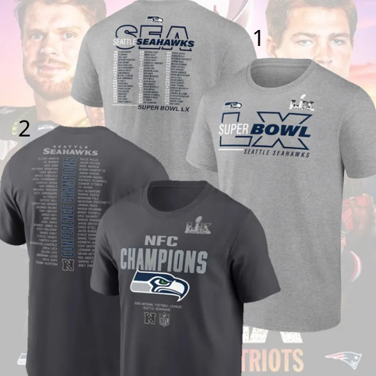 Discover Seattle Seahawks 2025 NFC Champions Double Sided T-Shirt for Fans