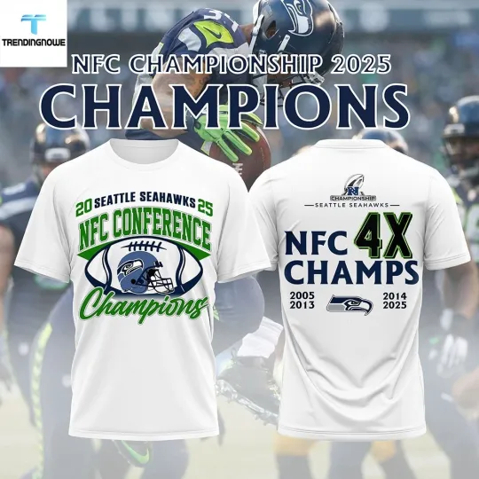 Discover Seattle Seahawk 2026 NFC Champions 4X Conference Champs Super Bowl LX T-Shirt