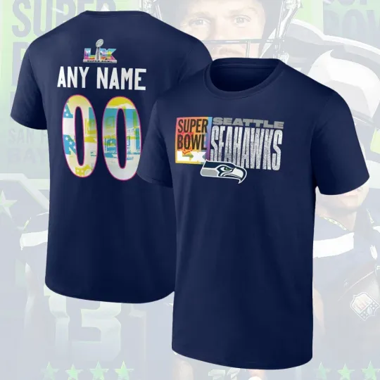 Discover Seattle Seahawks Super Bowl LX Name & Number TShirt