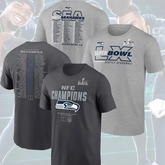 Discover FASTSHIP - Seattle Seahawks 2025 NFC Champions & Super Bowl LX Roster 2-Sdie