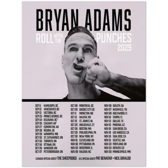 Discover Bryan Adams Roll With The Punches Tour 2025 Poster