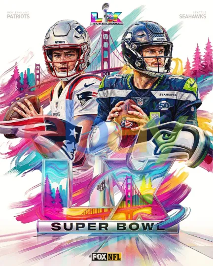 New England Patriots vs Seattle Seahawks Super Bowl LX Premium Matte Vertical Poster