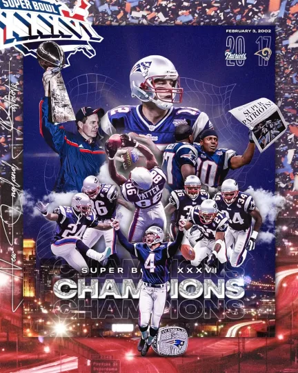 Discover New England Patriots Super Bowl XXXVI Champs Collage Vertical Poster Football Photo