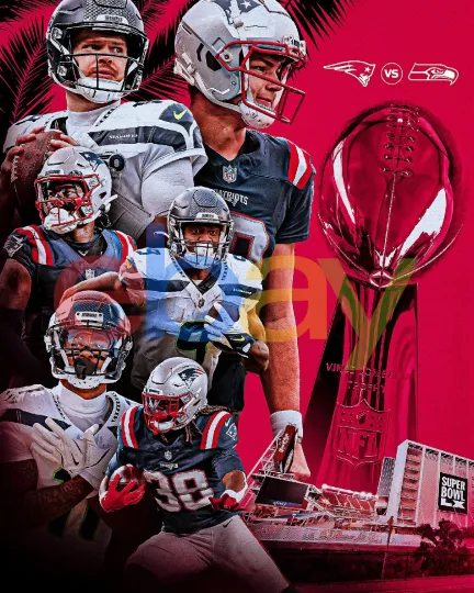 Discover New England Patriots vs Seattle Seahawks Super Bowl LX Football Poster