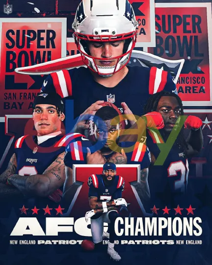 Discover New England Patriots 2025 AFC Champions Collage Poster Football Wall Art