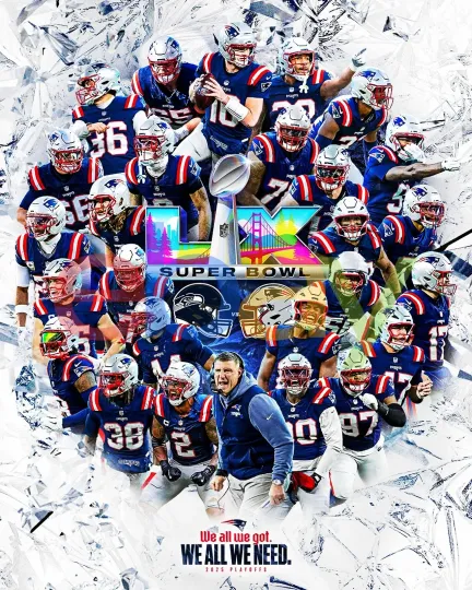 Discover New England Patriots Super Bowl LX Bound Collage Poster Football Prints