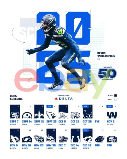 Seattle Seahawks 2025 Season Schedule Poster Football Vertical Print