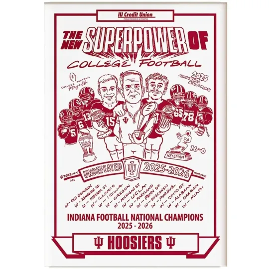 Discover Indiana Hoosiers National Champions 2025 2026 Illustrated Team Poster