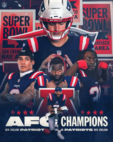 Discover New England Patriots 2025–2026 football AFC Champions 12th Time In Franchise Poster