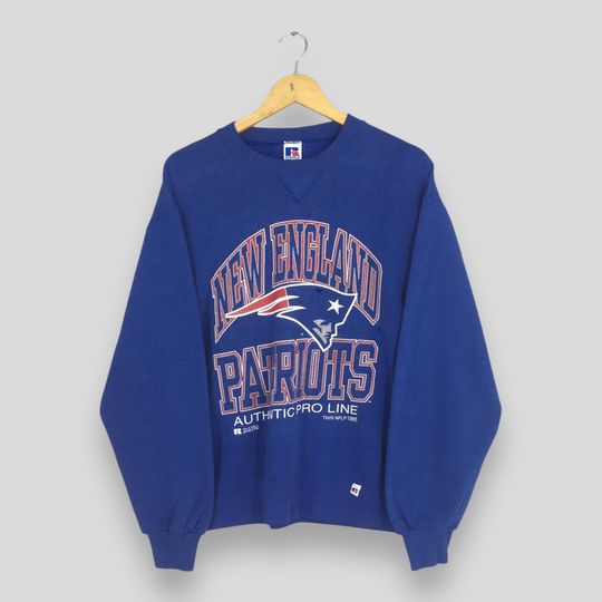 Vintage 90s New England Patriots Football Blue Sweatshirt Medium
