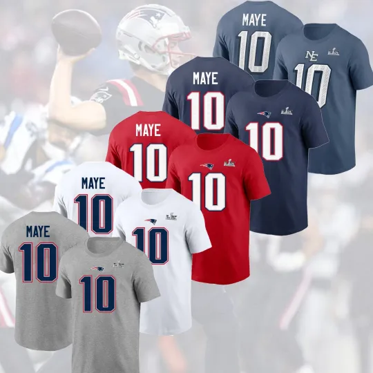 Discover Drake Maye #10 New England Patriots Super Bowl Name & Number Gift for Fans