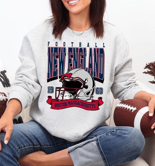 New England Football Sweatshirt with Boston Massachusetts Helmet Graphic Unisex Game Day Apparel