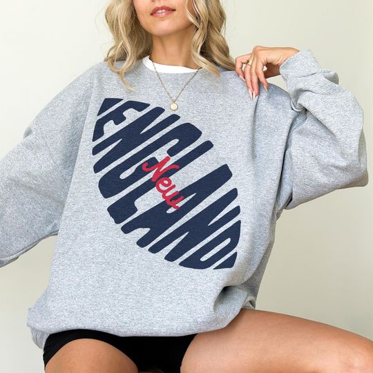 New England Football Sweatshirt Unisex Boston Sports Fan Crewneck Navy Red