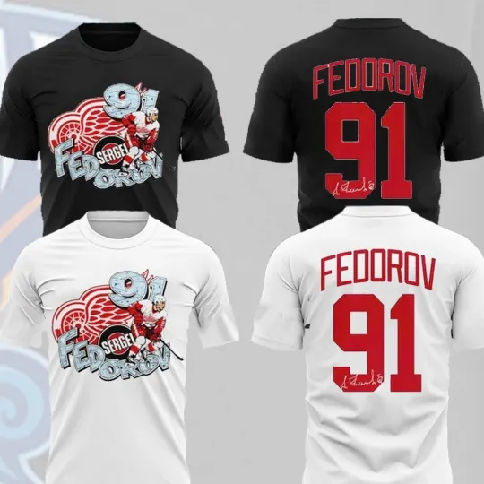 Discover Detroit Red Wings Sergei Fedorov #91 Double Sided T-Shirt