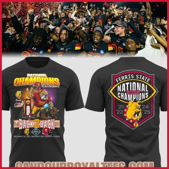 Discover Ferris State Back To Back National Champions 2025 Double Sided T-Shirt
