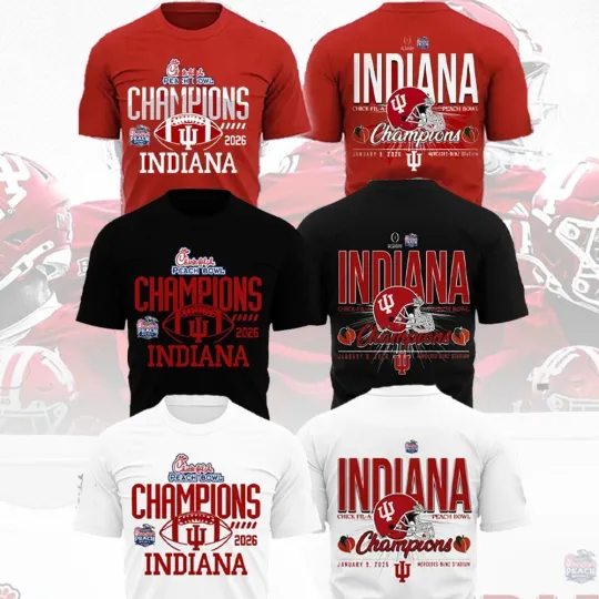 Discover Indiana Hoosiers 2026 Peach Bowl Champions Double Sided T-Shirt