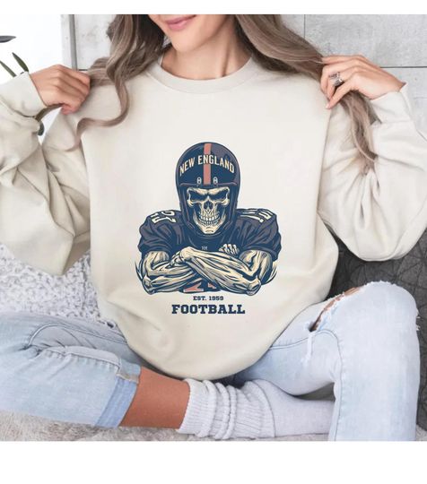 Discover New England Skull Football Sweatshirt for Retro Game Day Style  Classic Fan Gift