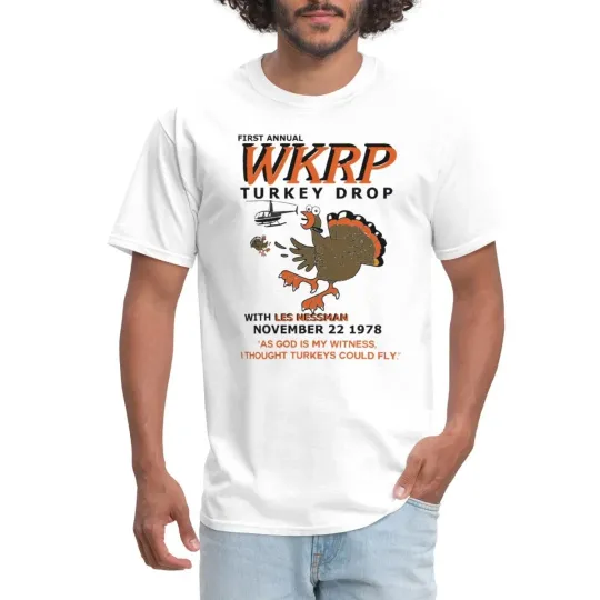 WKRP Turkey Drop With Les Nessman Thanksgiving Men's T-Shirt