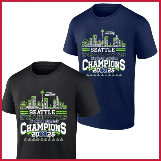 Discover Seattle Seahawks West Division 2025 Champions Skyline T-Shirt