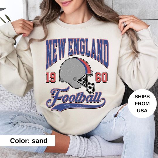 Discover Vintage New England Football Shirt and Sweatshirt, Distressed 1960 Game Day Sweatshirt, Retro Varsity Sports Crewneck Sweatshirt
