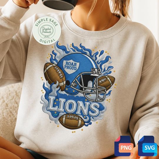 Discover Lions Football Helmet Embroider Sweatshirts, Football Fan Gift