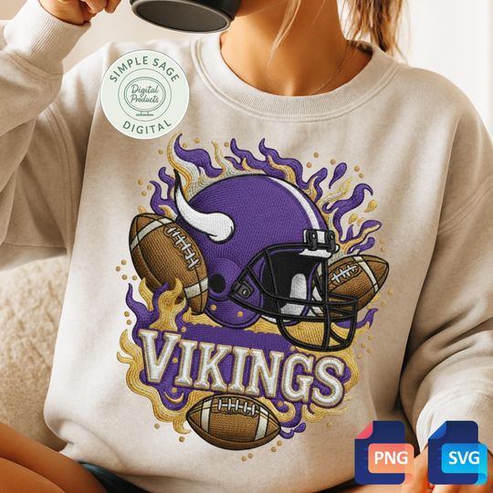 Discover Vikings Football Helmet Embroider Sweatshirts, Football Fan Gift