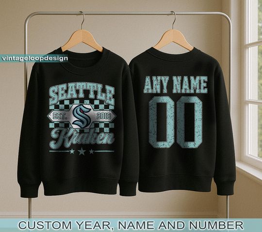 Discover Personalized Seattle Hockey Sweatshirt, Seattle Kraken crewneck, Seattle Hockey shirt, Custom Hockey Shirt, Hockey Number Shirt