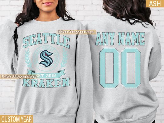 Discover Personalized Seattle Hockey Sweatshirt, Seattle Kraken crewneck, Seattle Hockey shirt, Custom Hockey Shirt, Hockey Number Tee