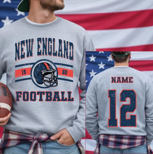 Discover Custom New England Football Sweatshirt, Personalized Name and Number Varsity Sports Hoodie