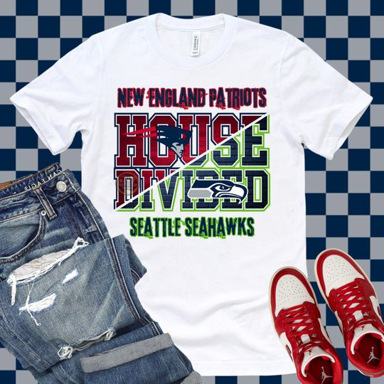Discover House Divided Super Bowl Shirt, Patriots vs Seahawks Rivalry Tee