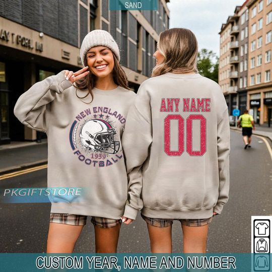 Discover Customized New England Football Vintage Sweatshirt T-Shirt Hoodie, The Pats T-Shirt, Vintage New England Fan Gift Hoodie, Patriot Fans Gift