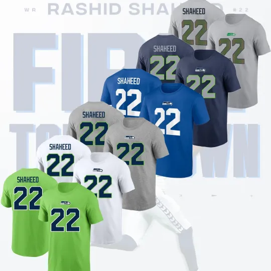 Discover Rashid Shaheed #22 Seattle Football 2025 Player Name & Number Fan Gifts